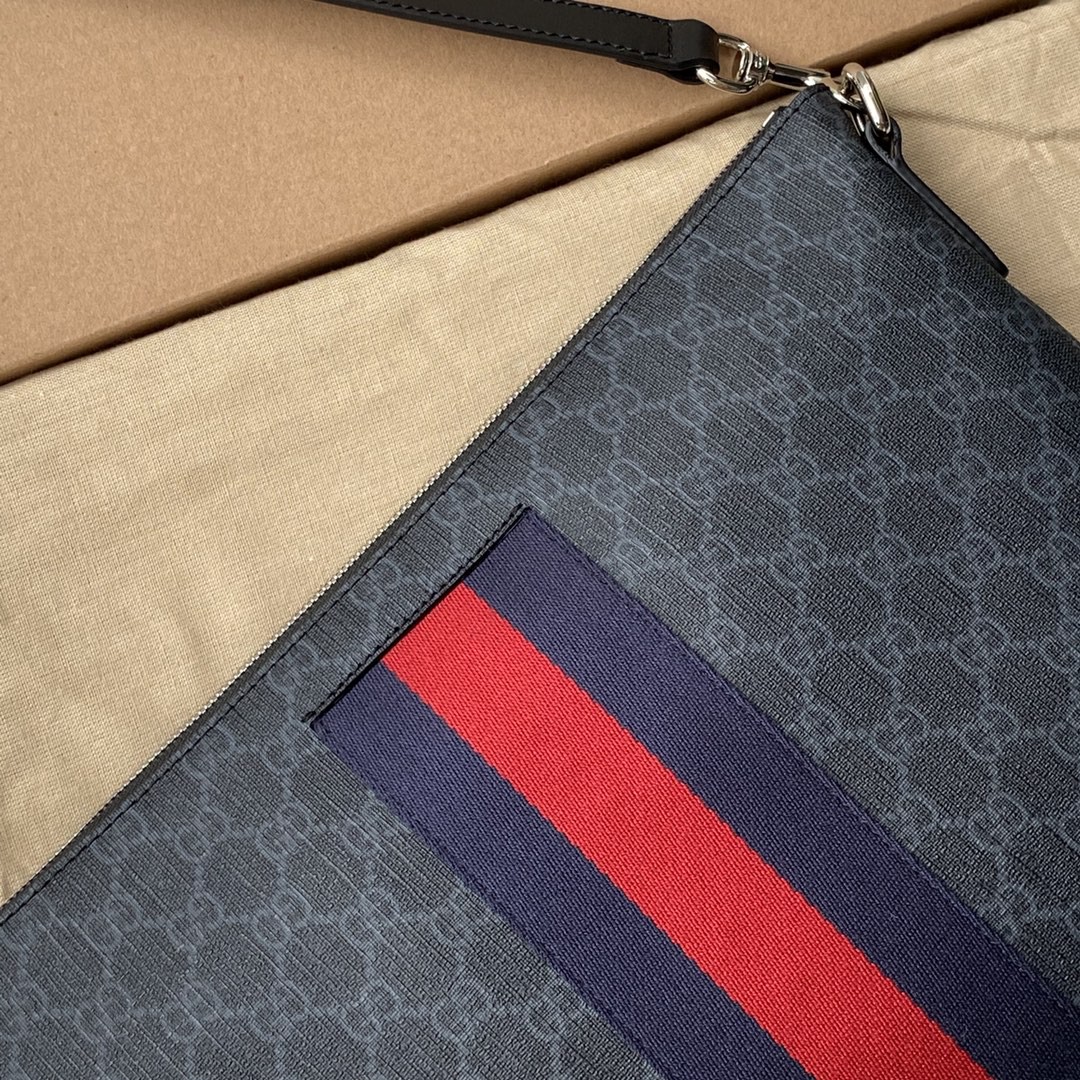 Gucci Black Messenger Black/Grey GG Supreme Canvas Blue And Red Web For Men 14in/35cm 474139ICN 1095