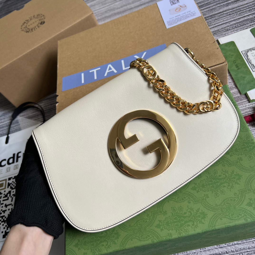 Gucci Blondie Shoulder Bag White For Women, Women’s Bags 11in/28cm GG 699268 UXX0G 9022