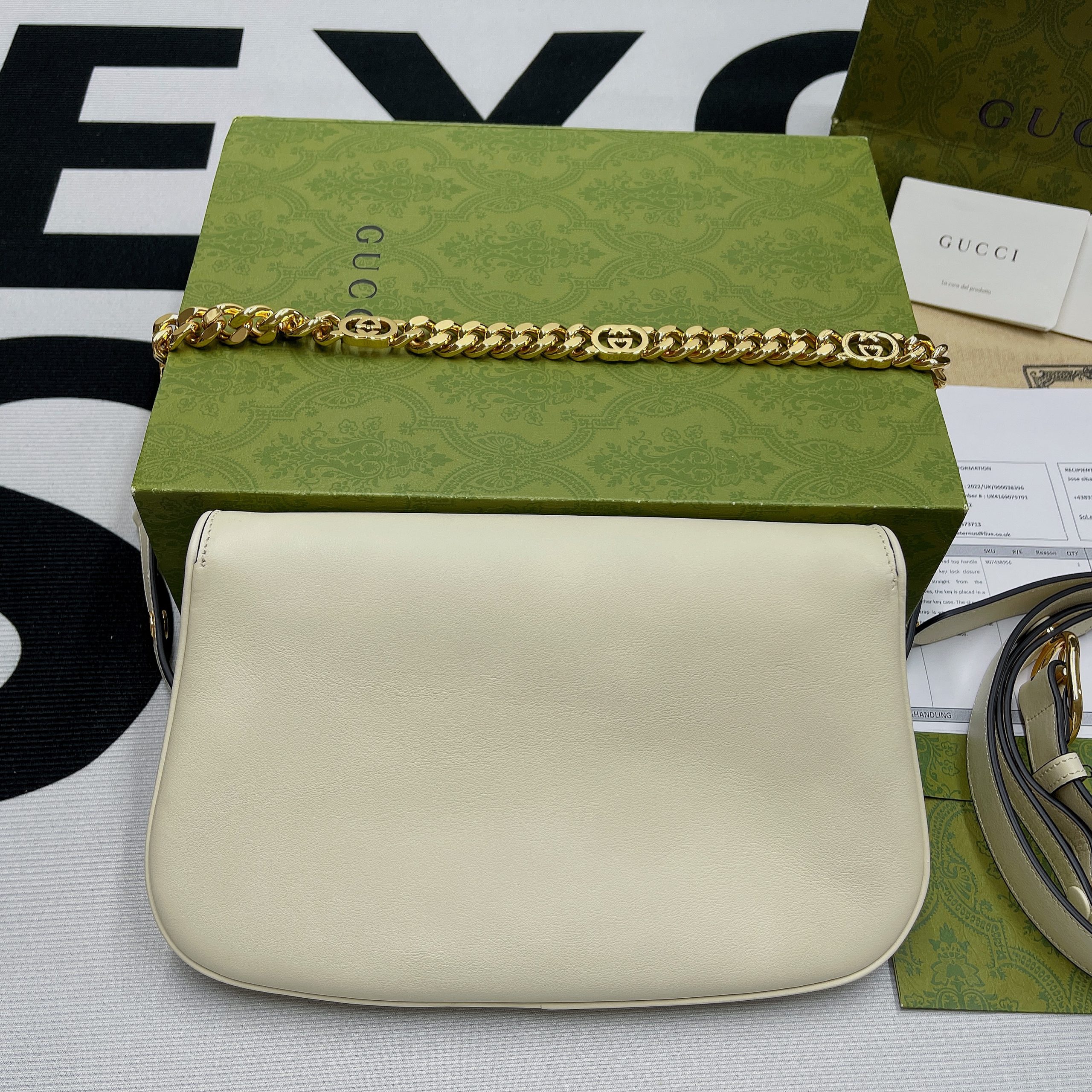 Gucci Blondie Shoulder Bag White For Women, Women’s Bags 11in/28cm GG 699268 UXX0G 9022