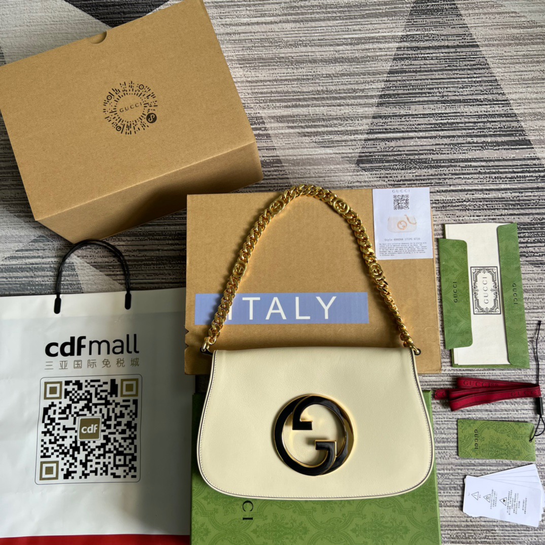 Gucci Blondie Shoulder Bag White For Women, Women’s Bags 11in/28cm GG 699268 UXX0G 9022