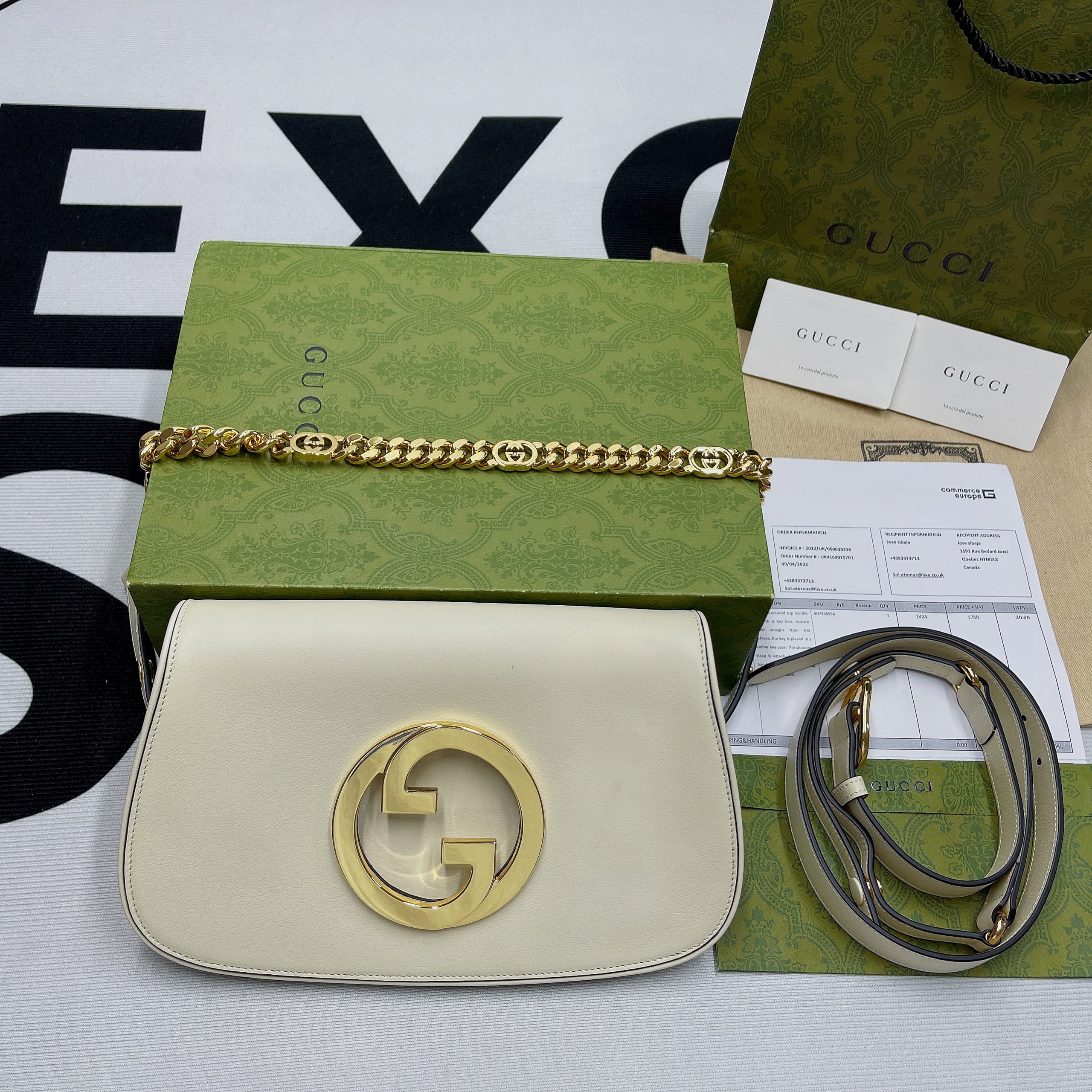 Gucci Blondie Shoulder Bag White For Women, Women’s Bags 11in/28cm GG 699268 UXX0G 9022