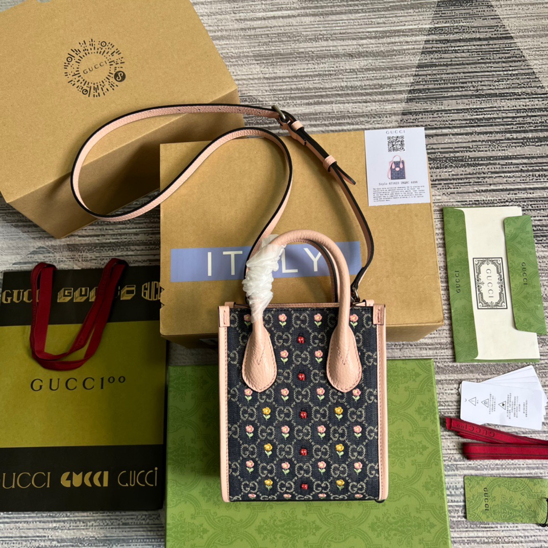 Gucci Blooming Love Mini Tote Bag Beige For Women, Women’s Bags 6.3in/20cm GG