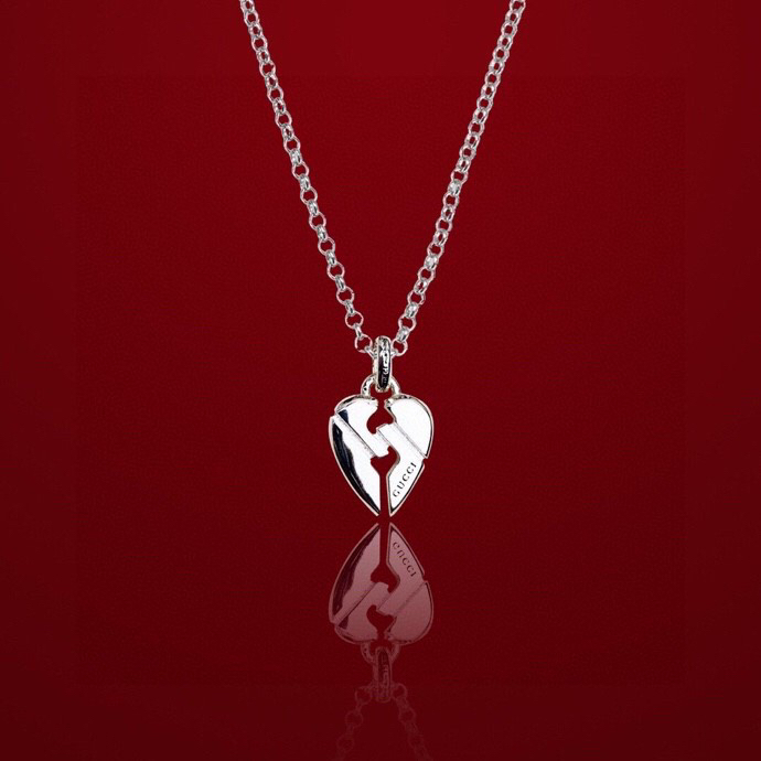 Gucci Broken Heart Necklace Silver Tone For Women