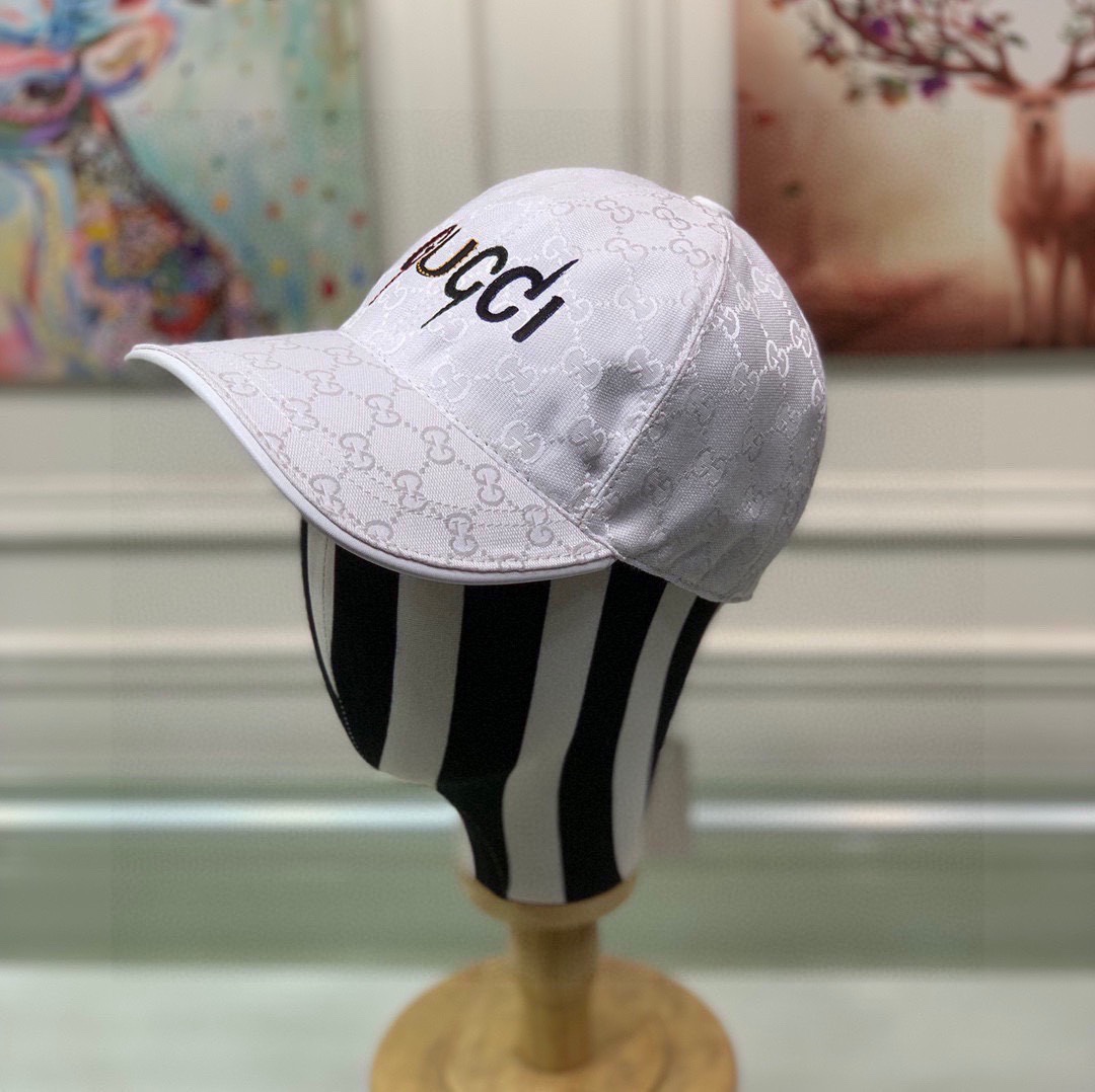 Gucci Canvas Baseball Hat White GG Hat