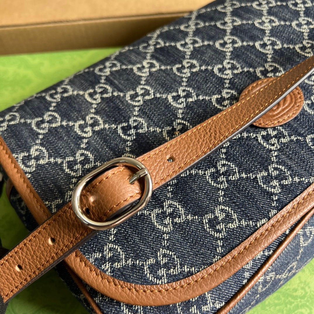 Gucci Children’s GG  Messenger Bag Dark Blue And Ivory Eco Washed Organic GG Jacquard Denim For Women  11.4in/29cm GG