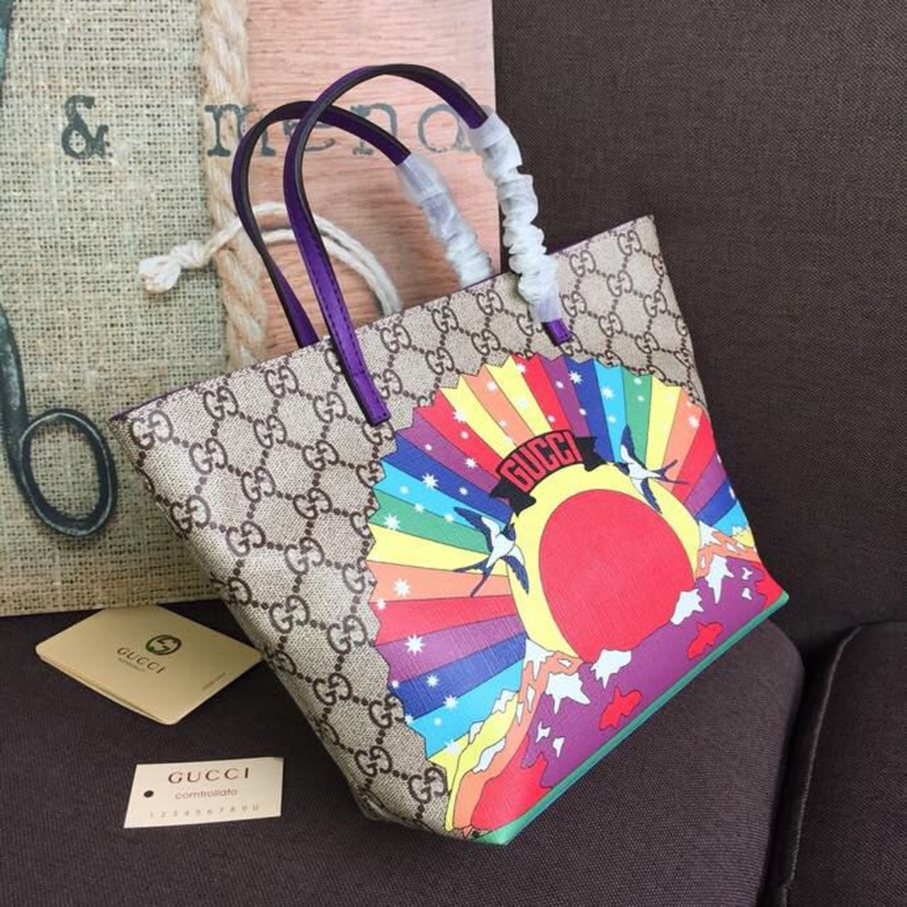 Gucci Children’s GG Supreme Rainbow Birds Tote Bag GG Supreme Canvas Brown/Multicolor For Children’s 8in/20cm GG  410812