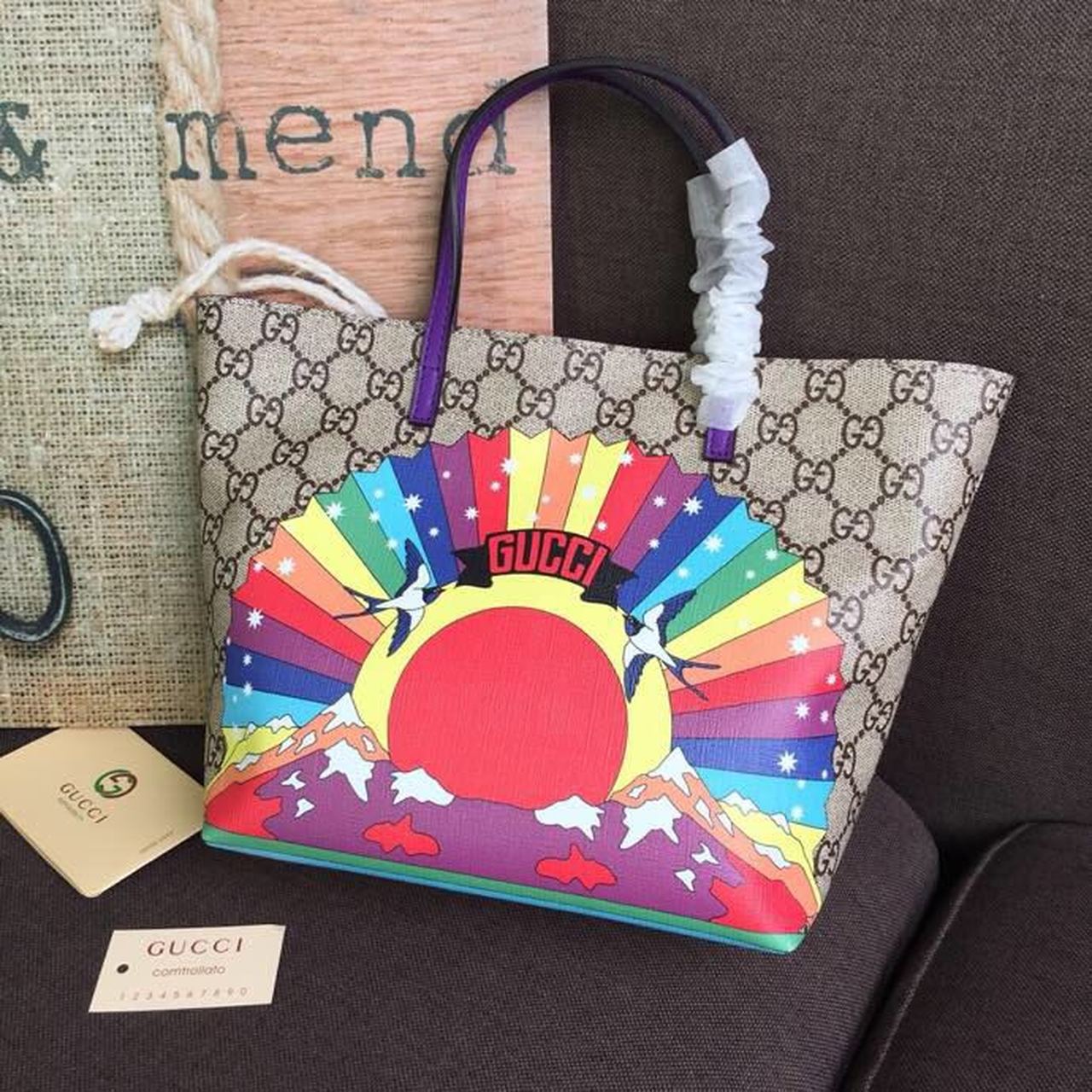Gucci Children’s GG Supreme Rainbow Birds Tote Bag GG Supreme Canvas Brown/Multicolor For Children’s 8in/20cm GG  410812