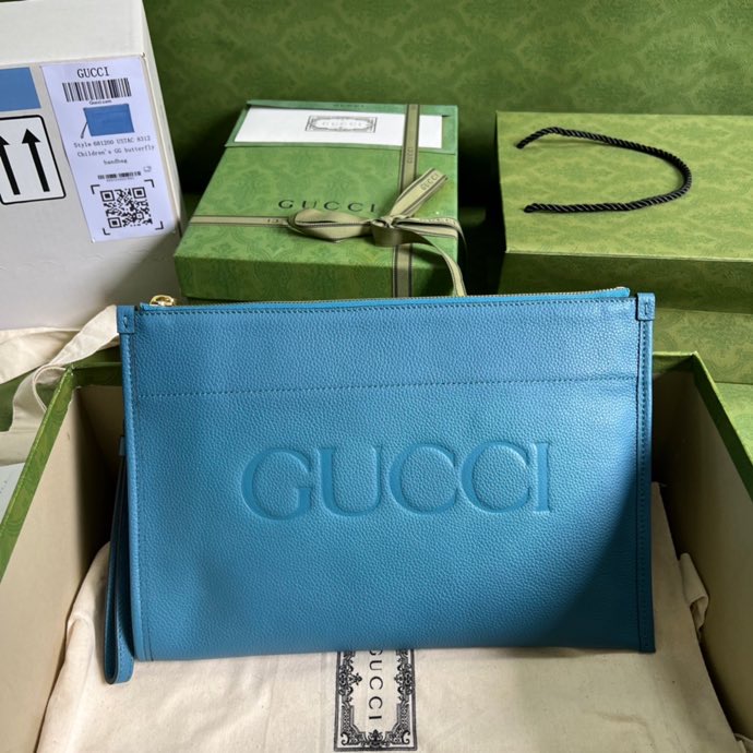 Gucci Clutch With Gucci Logo Blue For Men 12in/31cm  GG
