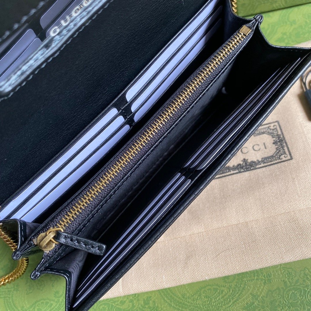 Gucci Diana Chain Wallet With Bamboo Black For Women, Women’s Bags 7.4in/19cm GG 658243 17Q0T 1000
