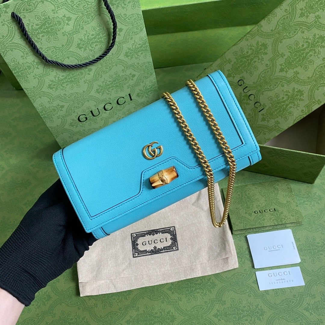 Gucci Diana Chain Wallet With Bamboo Blue For Women, Women’s Bags 7.4in/19cm GG