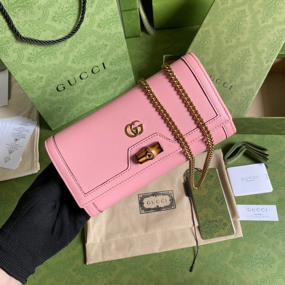 Gucci Diana Chain Wallet With Bamboo Pink For Women, Women’s Bags 7.4in/19cm GG