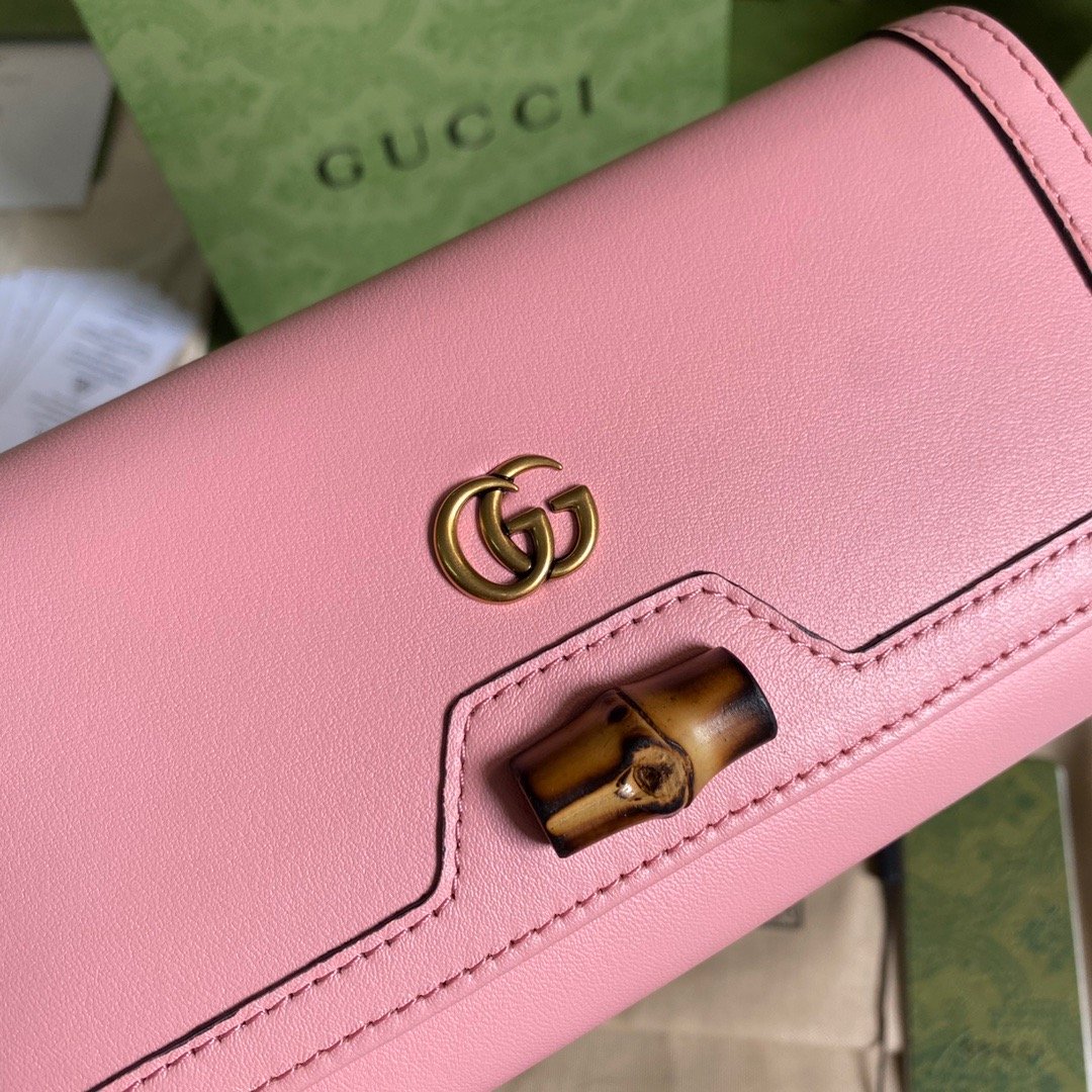 Gucci Diana Chain Wallet With Bamboo Pink For Women, Women’s Bags 7.4in/19cm GG