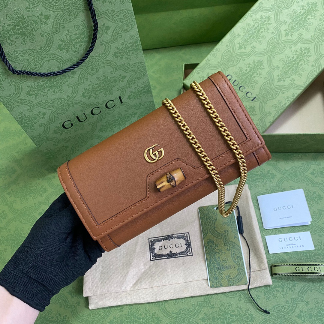 Gucci Diana Chain Wallet With Bamboo Red For Women, Women’s Bags 7.4in/19cm GG