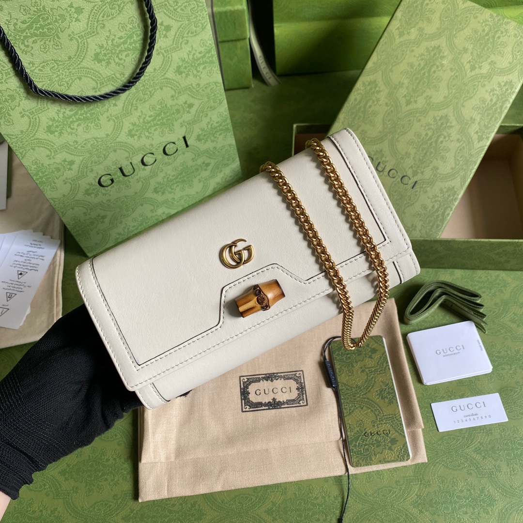 Gucci Diana Chain Wallet With Bamboo White For Women, Women’s Bags 7.4in/19cm GG 658243 17Q0T 9022