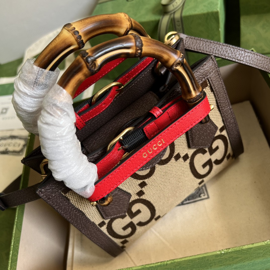 Gucci Diana Jumbo GG Mini Tote Bag Camel And Ebony Jumbo GG Canvas Brown For Women 7.9in/20cm 655661 UKMFT 2672