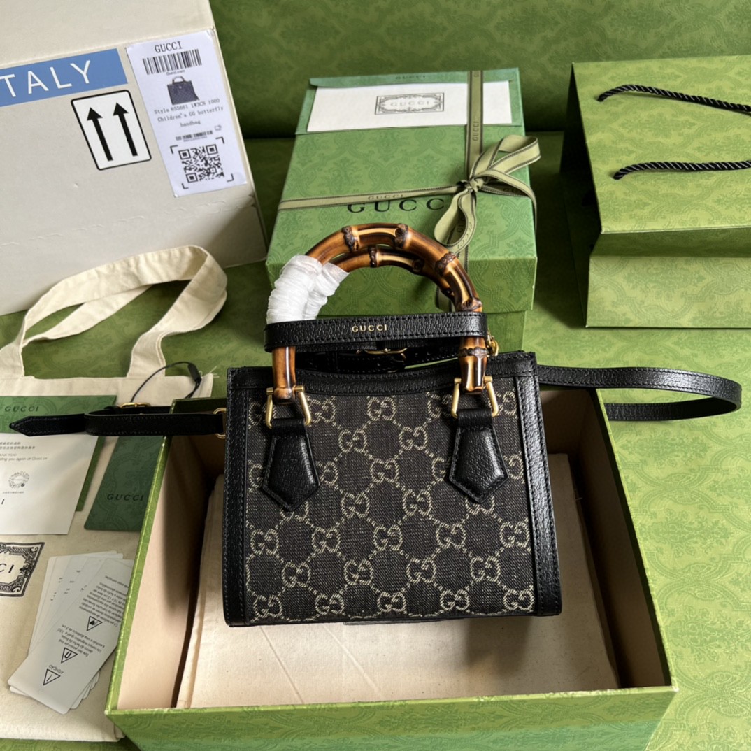 Gucci Diana Jumbo GG Mini Tote Bag Handbag Canvas Lining Black For Women 7.9in/20cm GG 655661 UKMFT 2672