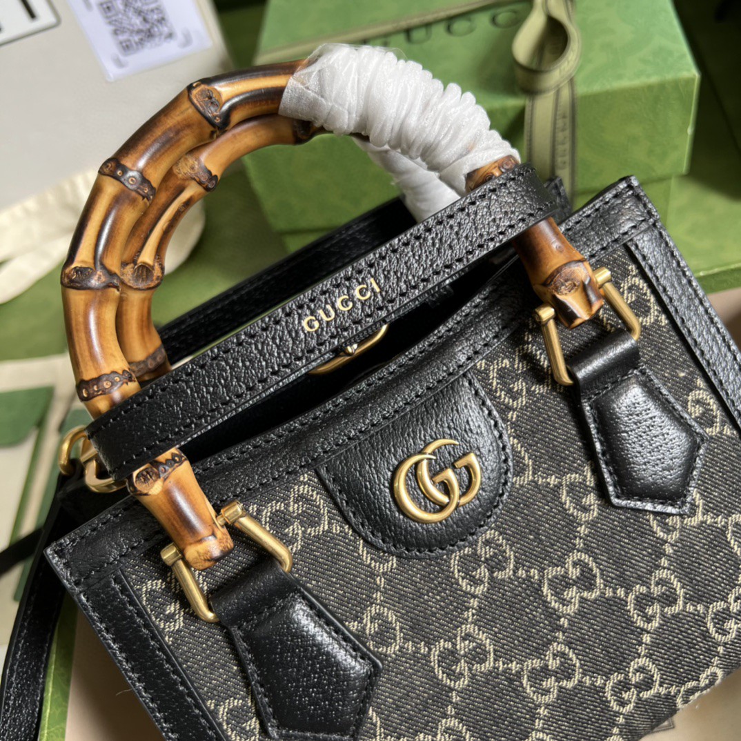 Gucci Diana Jumbo GG Mini Tote Bag Handbag Canvas Lining Black For Women 7.9in/20cm GG 655661 UKMFT 2672