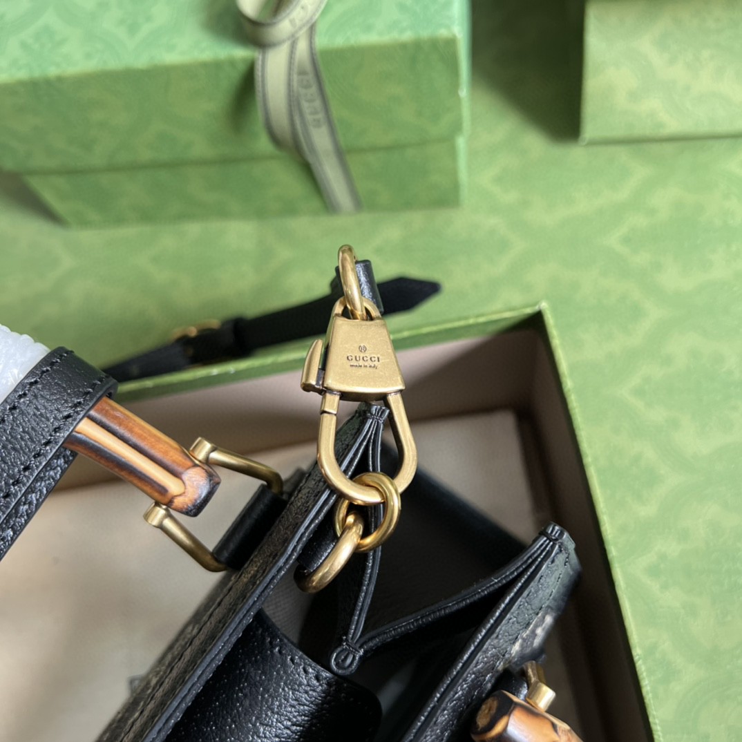 Gucci Diana Jumbo GG Mini Tote Bag Handbag Canvas Lining Black For Women 7.9in/20cm GG 655661 UKMFT 2672