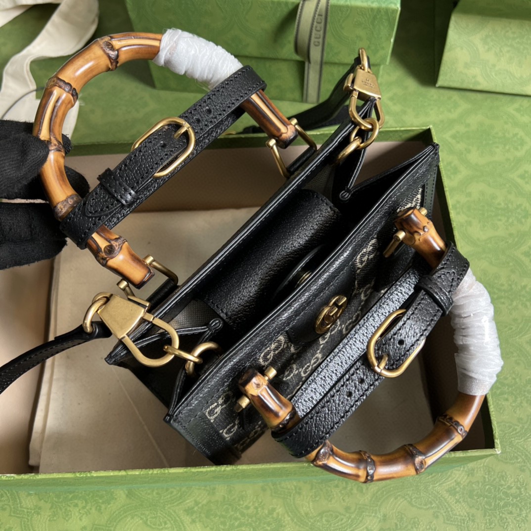 Gucci Diana Jumbo GG Mini Tote Bag Handbag Canvas Lining Black For Women 7.9in/20cm GG 655661 UKMFT 2672