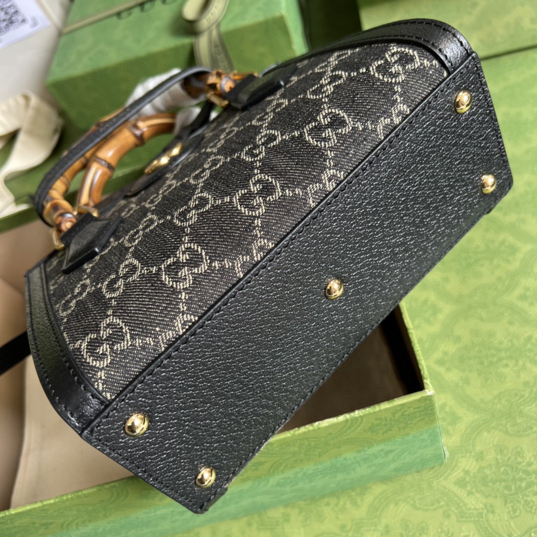 Gucci Diana Jumbo GG Mini Tote Bag Handbag Canvas Lining Black For Women 7.9in/20cm GG 655661 UKMFT 2672