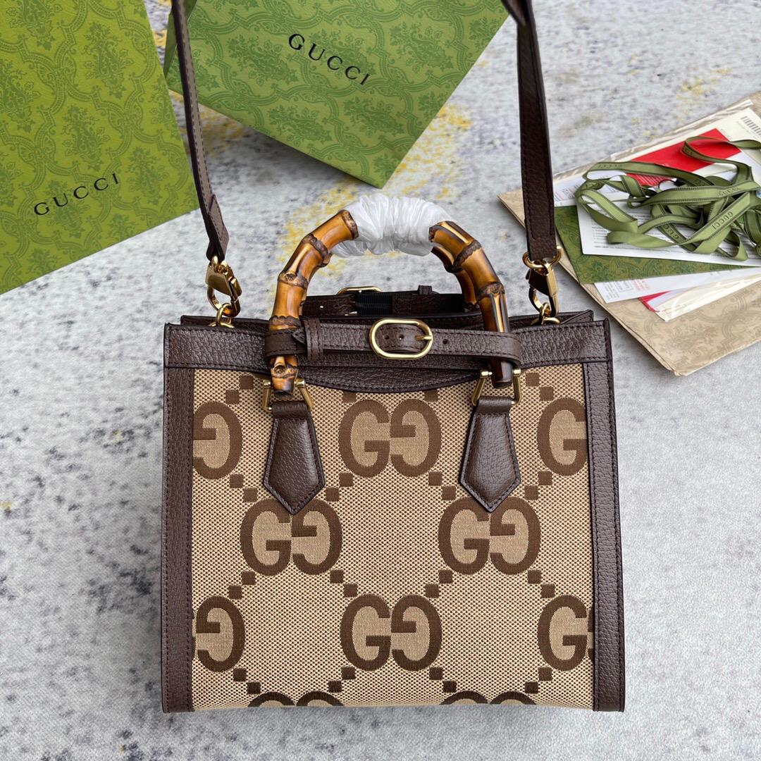 Gucci Diana Jumbo GG Small Tote Bag Camel And Ebony Jumbo GG Canvas Brown For Women 11in/28cm 660195 UKMFT 2672