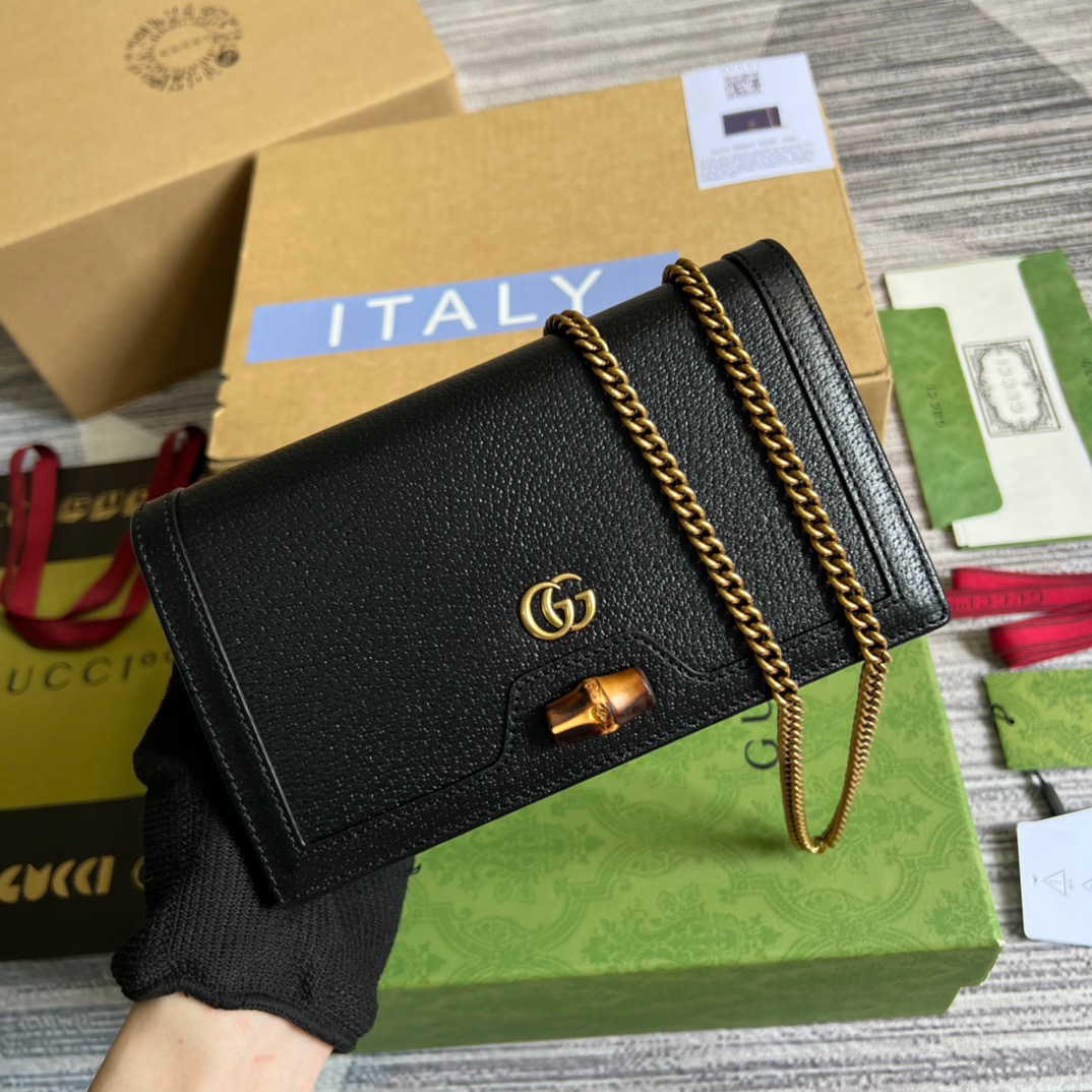 Gucci Diana Mini Bag With Bamboo Black For Women, Women’s Bags 7.5in/19cm GG 696817 DJ20T 1000