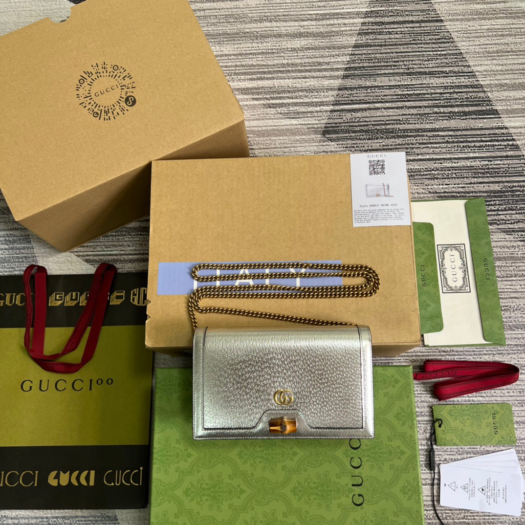 Gucci Diana Mini Bag With Bamboo Silver For Women, Women’s Bags 7.5in/19cm GG