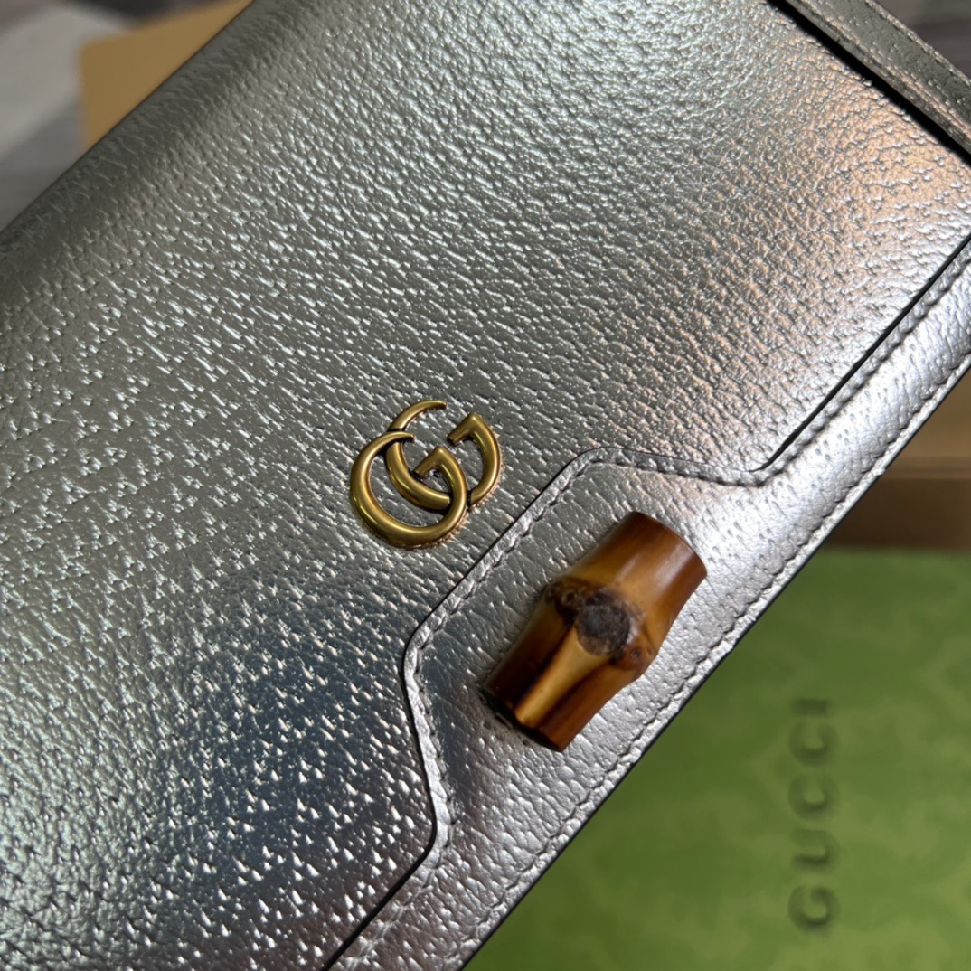 Gucci Diana Mini Bag With Bamboo Silver For Women, Women’s Bags 7.5in/19cm GG