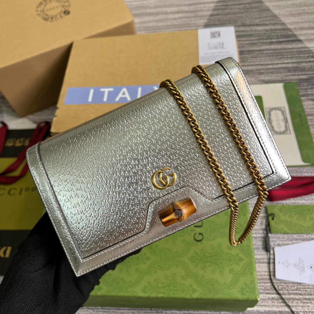Gucci Diana Mini Bag With Bamboo Silver For Women, Women’s Bags 7.5in/19cm GG