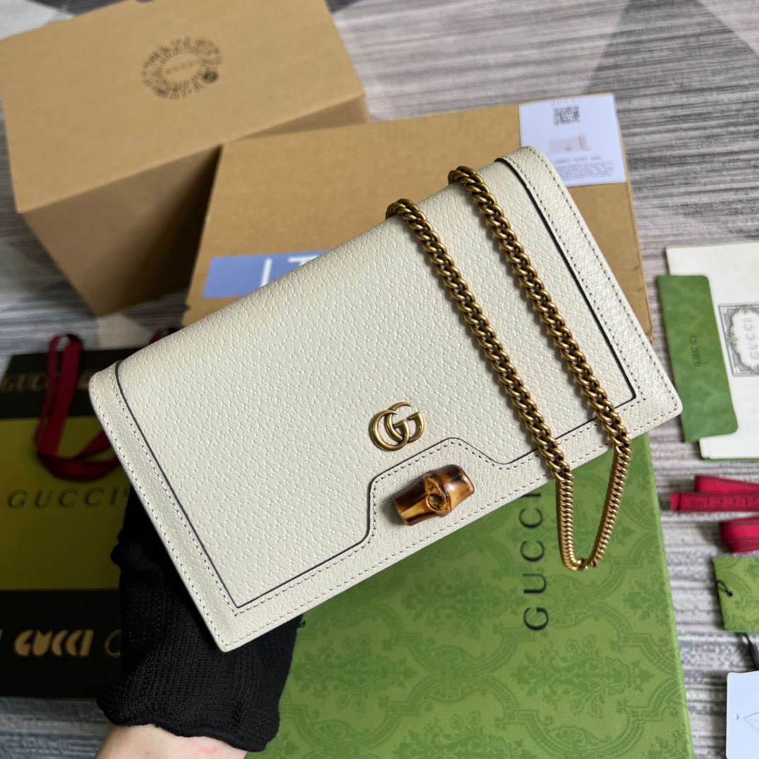 Gucci Diana Mini Bag With Bamboo White For Women, Women’s Bags 7.5in/19cm GG 