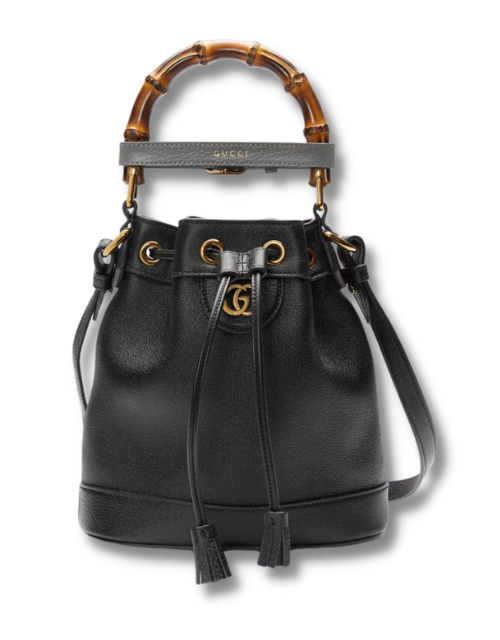 Gucci Diana Mini Bucket Bag Black/White/Brown For Women 12in/31cm ?724667 UAAAY