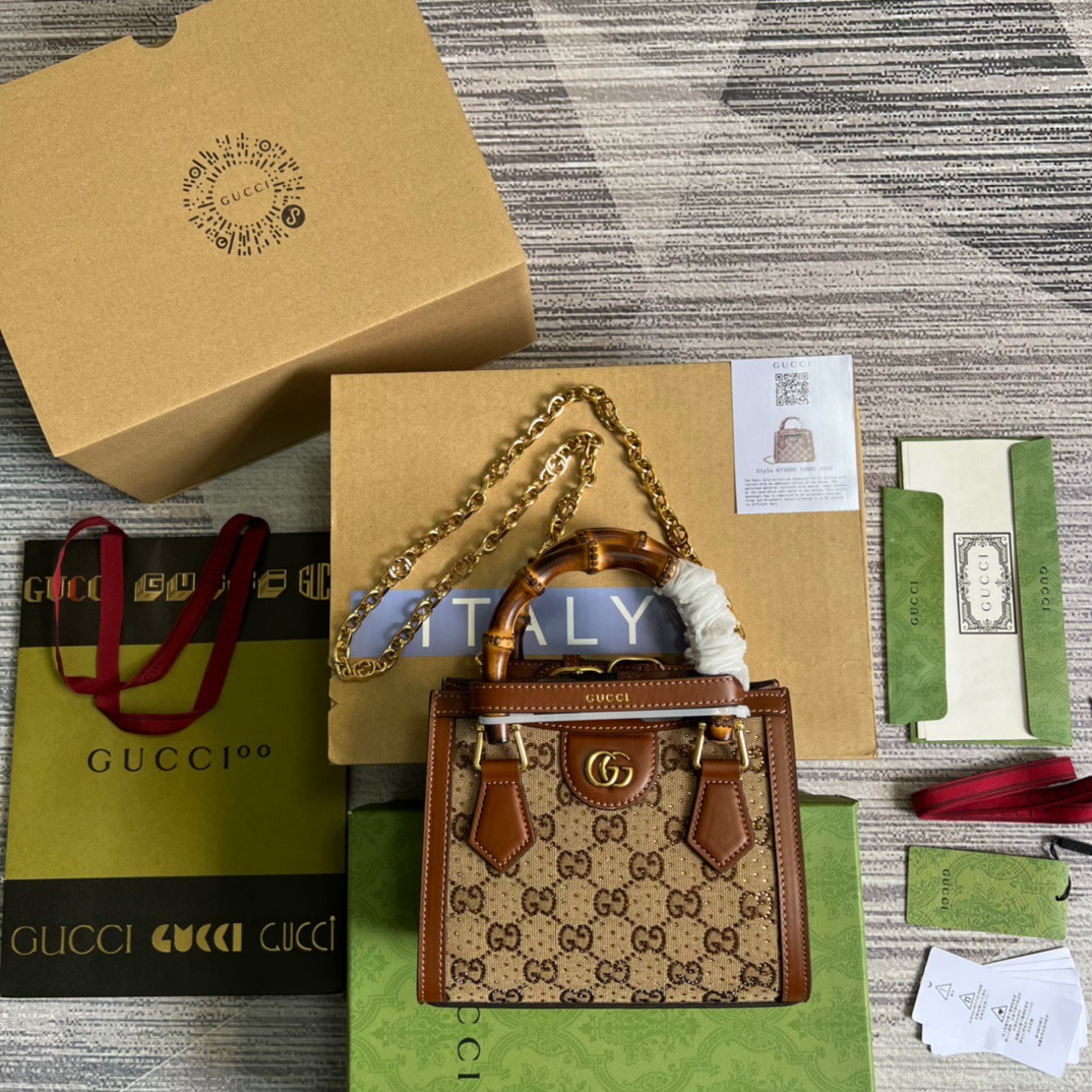Gucci Diana Mini Tote Bag Beige For Women, Women’s Bags 7.9in/20cm GG