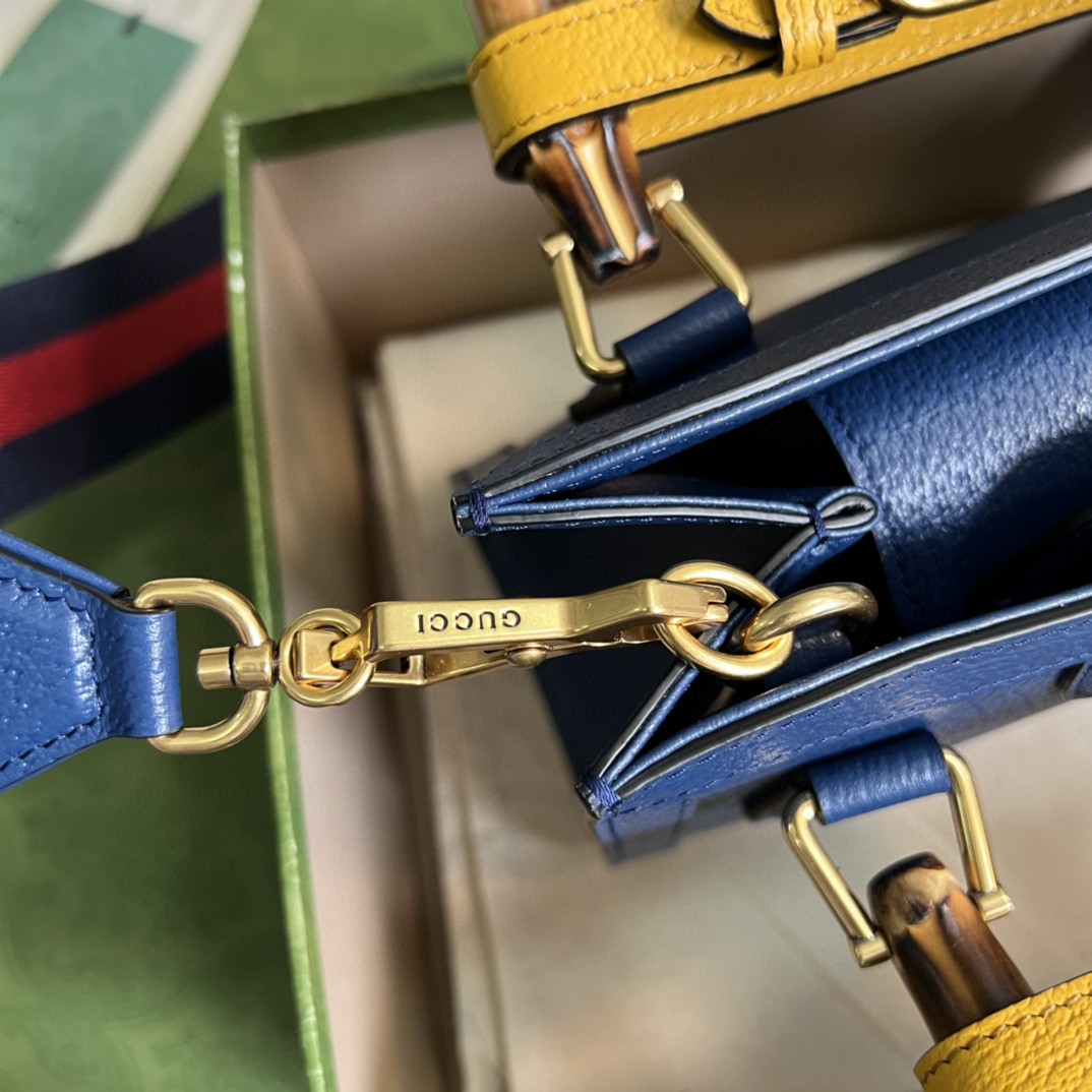 Gucci Diana Mini Tote Bag Canvas Lining Blue For Women 7.9in/20cm GG 702732ZDT 4862