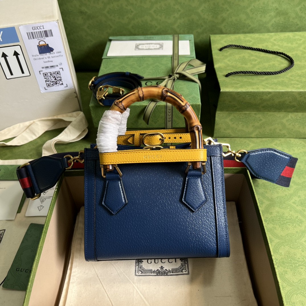 Gucci Diana Mini Tote Bag Canvas Lining Blue For Women 7.9in/20cm GG 702732ZDT 4862