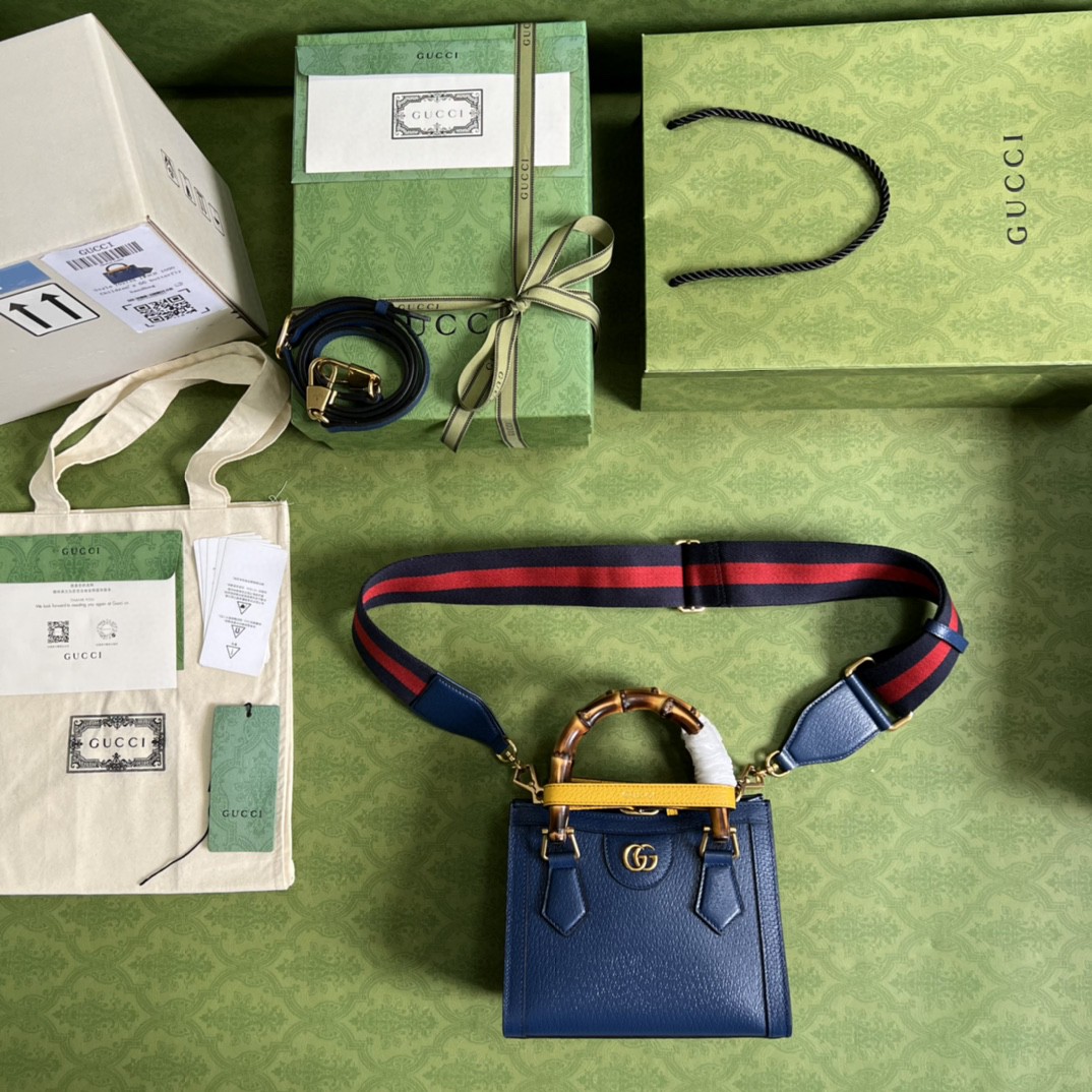 Gucci Diana Mini Tote Bag Canvas Lining Blue For Women 7.9in/20cm GG 702732ZDT 4862