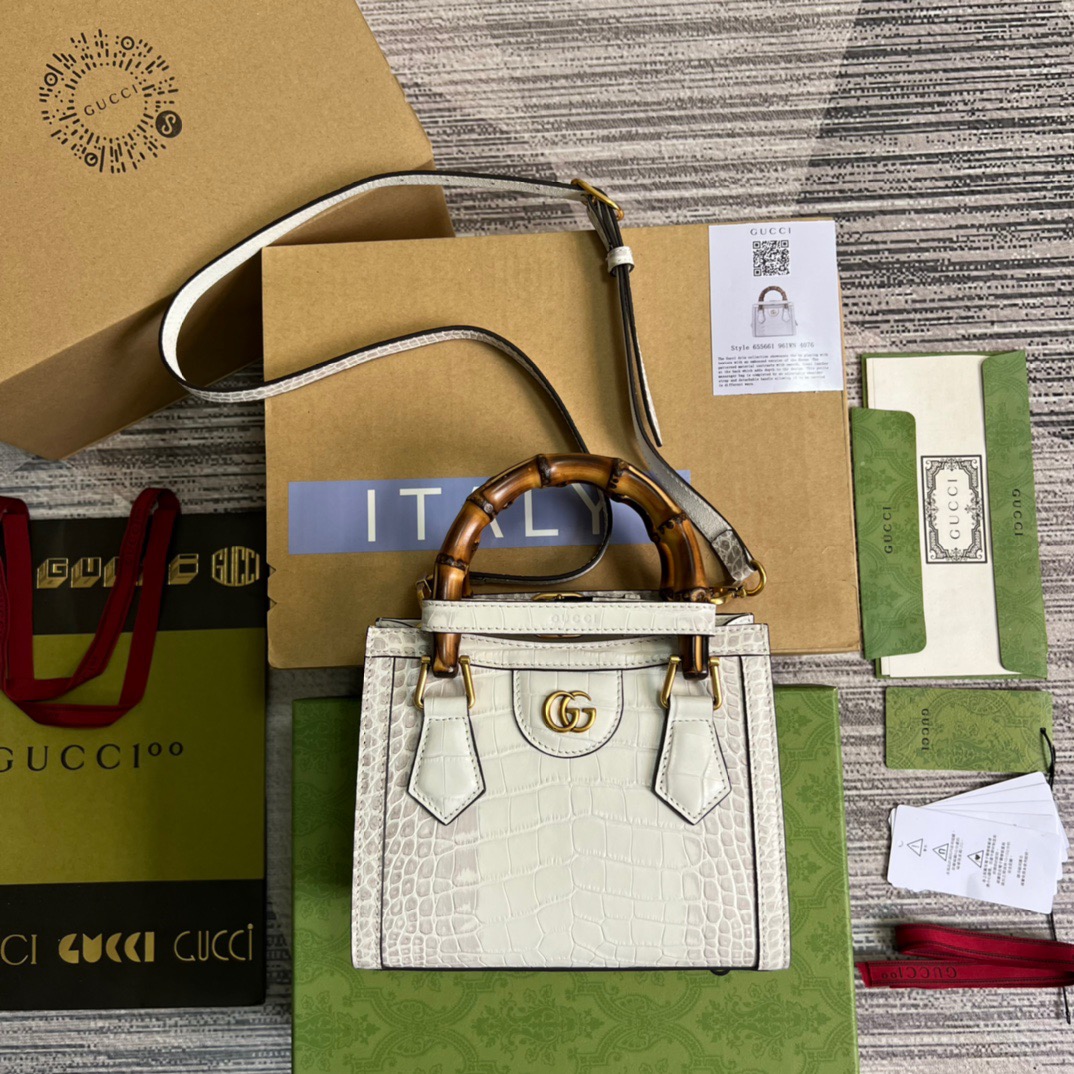 Gucci Diana Mini Tote Bag White For Women, Women’s Bags 7.9in/20cm GG