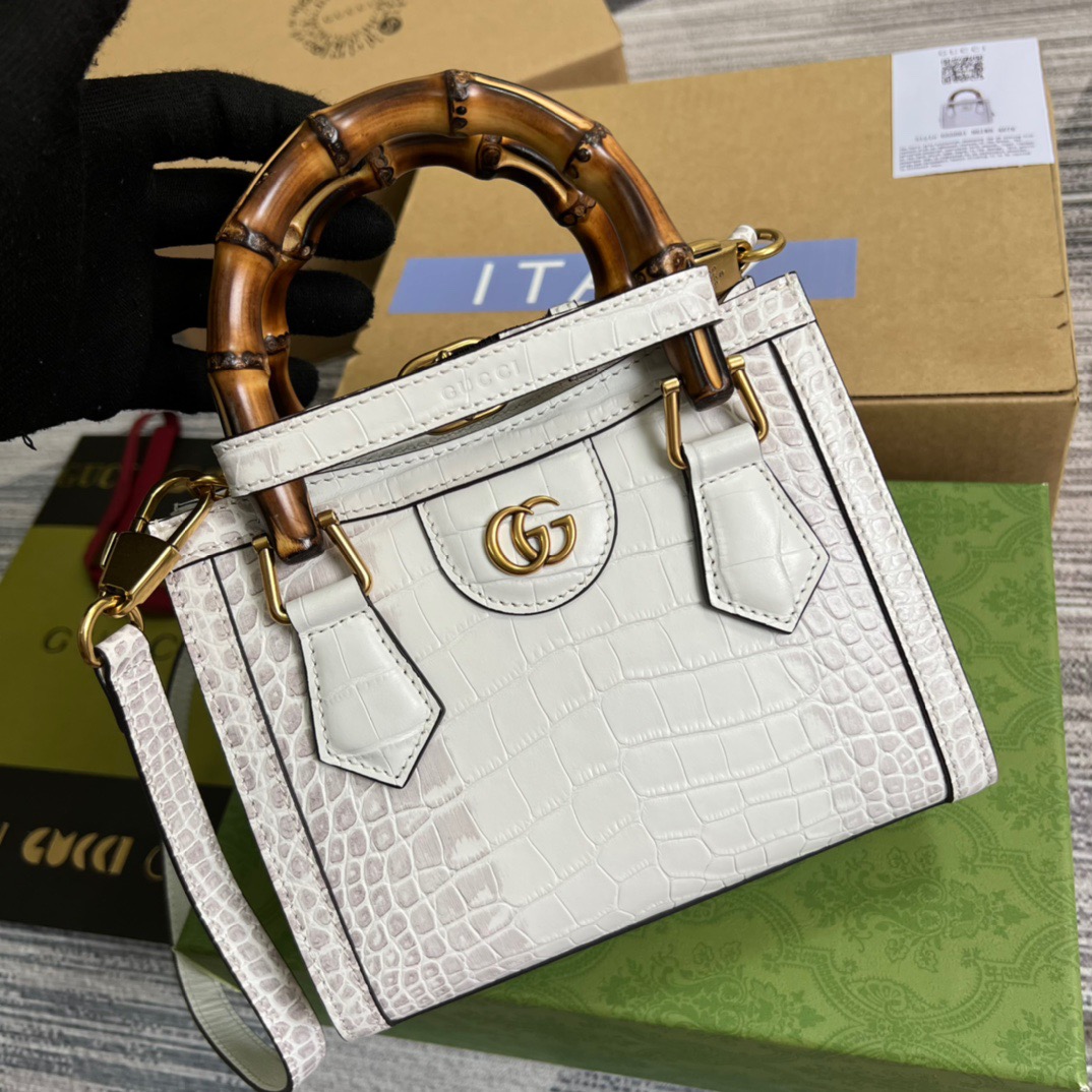 Gucci Diana Mini Tote Bag White For Women, Women’s Bags 7.9in/20cm GG