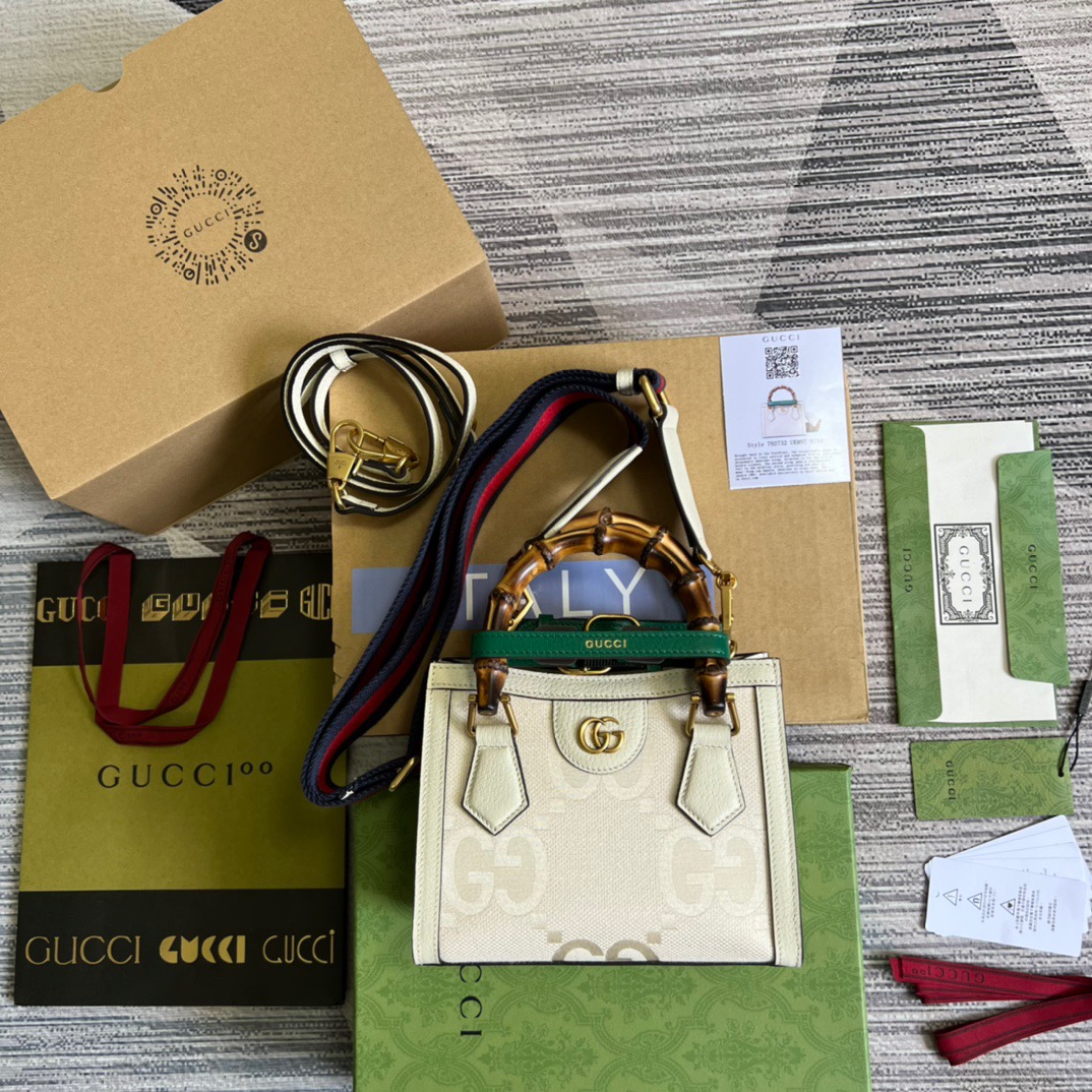 Gucci Diana Mini Tote Bag White For Women, Women’s Bags 7.9in/20cm GG
