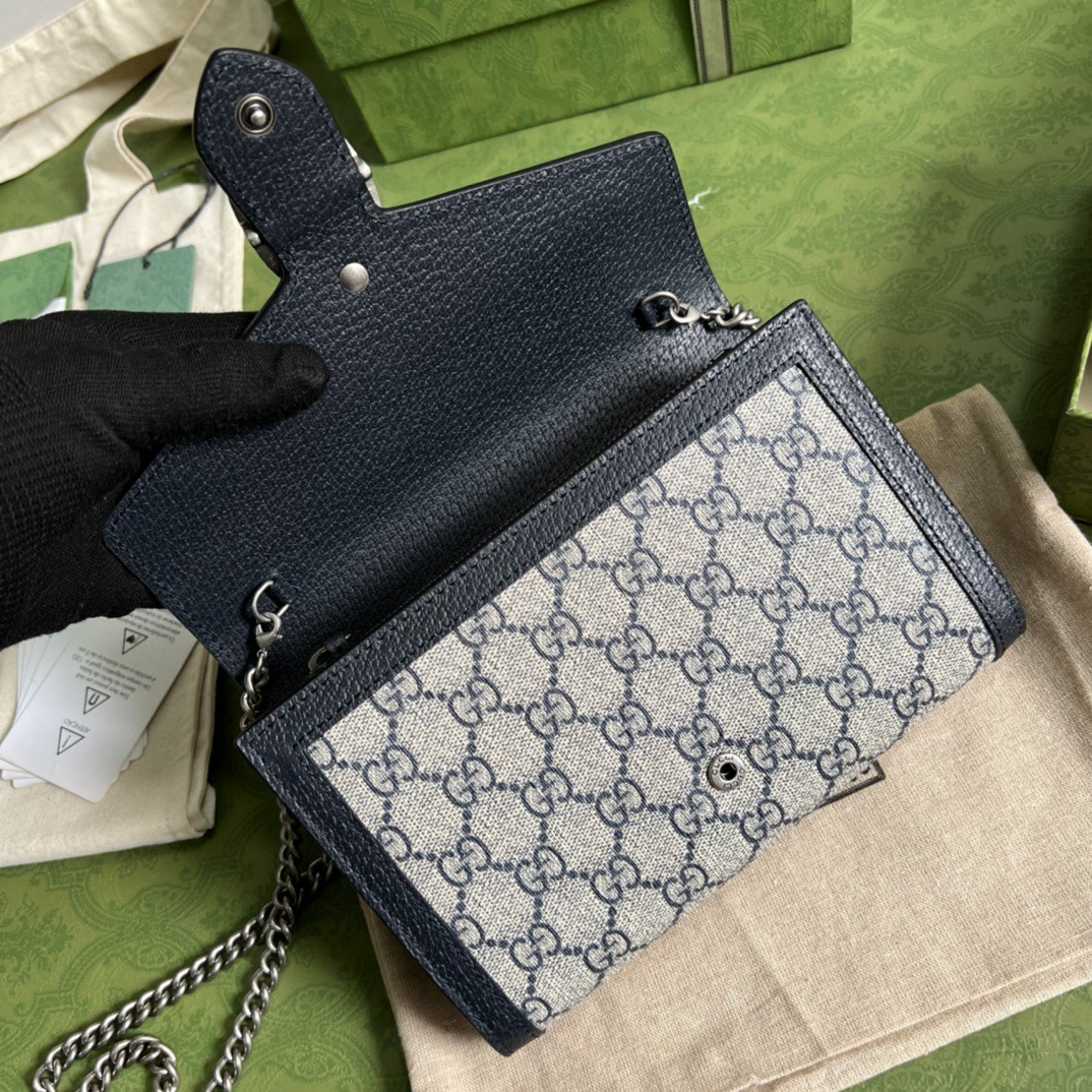 Gucci Dionysus GG Chain Wallet Beige And Blue Supreme Canvas For Women 8in/20cm 401231GSN 4075