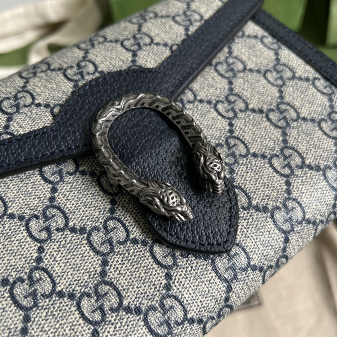 Gucci Dionysus GG Chain Wallet Beige And Blue Supreme Canvas For Women 8in/20cm 401231GSN 4075