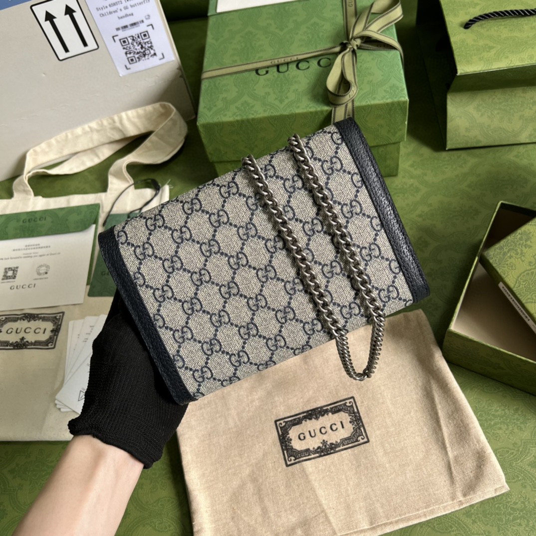 Gucci Dionysus GG Chain Wallet Beige And Blue Supreme Canvas For Women 8in/20cm 401231GSN 4075