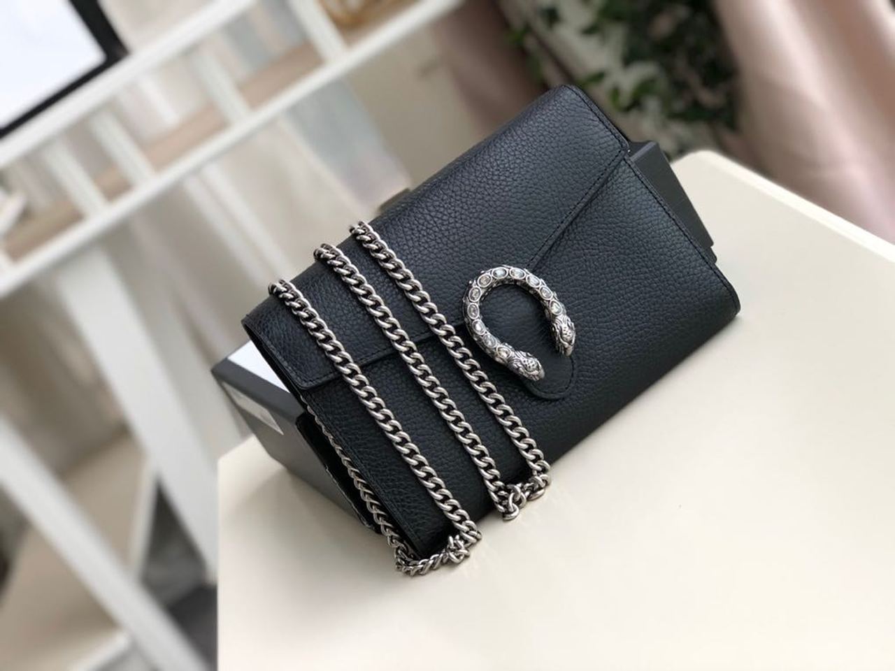 Gucci Dionysus Mini Chain Bag Black Metal-Free Tanned For Women 8in/20cm GG 401231 CAOGN 8176