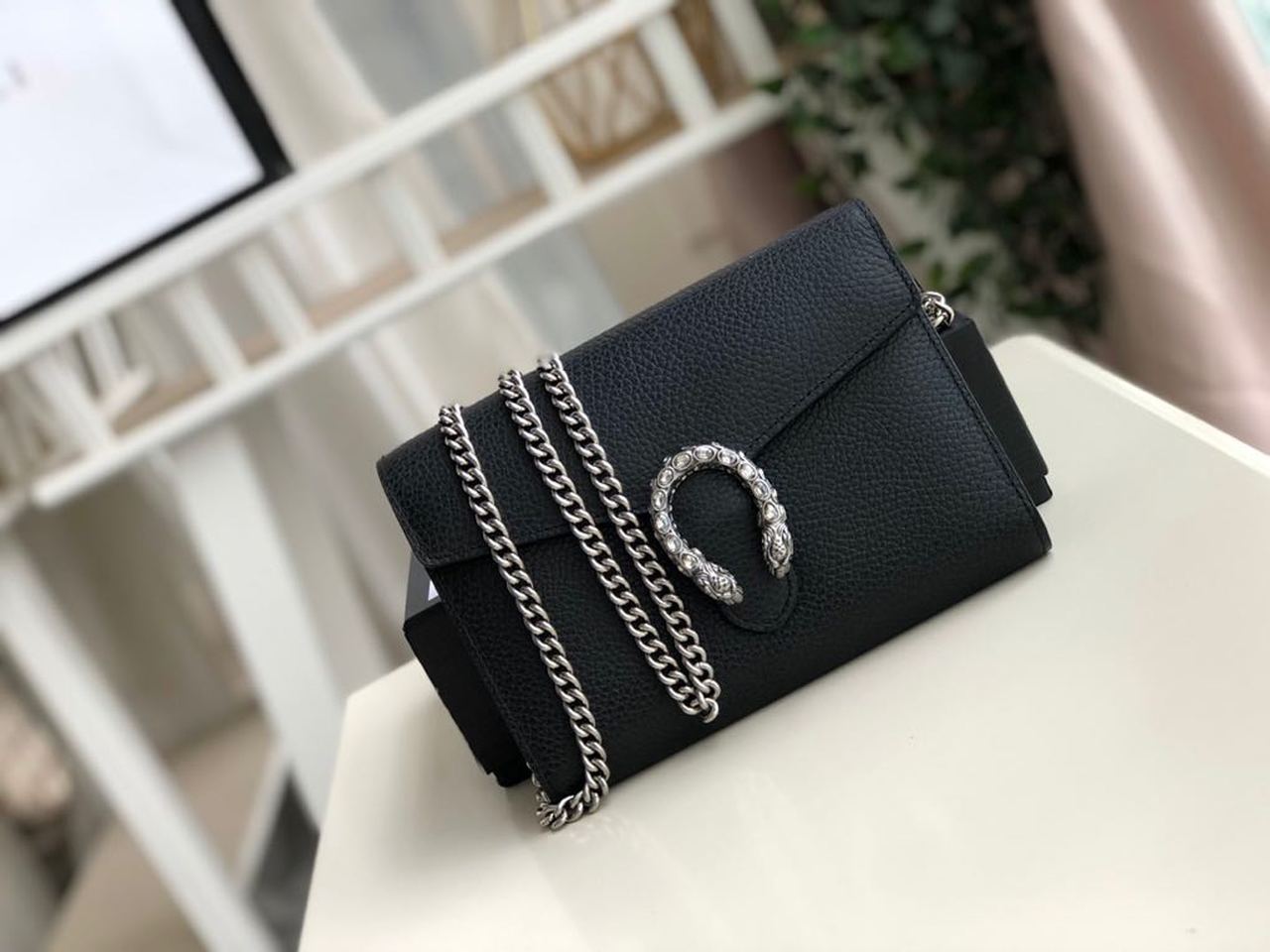 Gucci Dionysus Mini Chain Bag Black Metal-Free Tanned For Women 8in/20cm GG 401231 CAOGN 8176