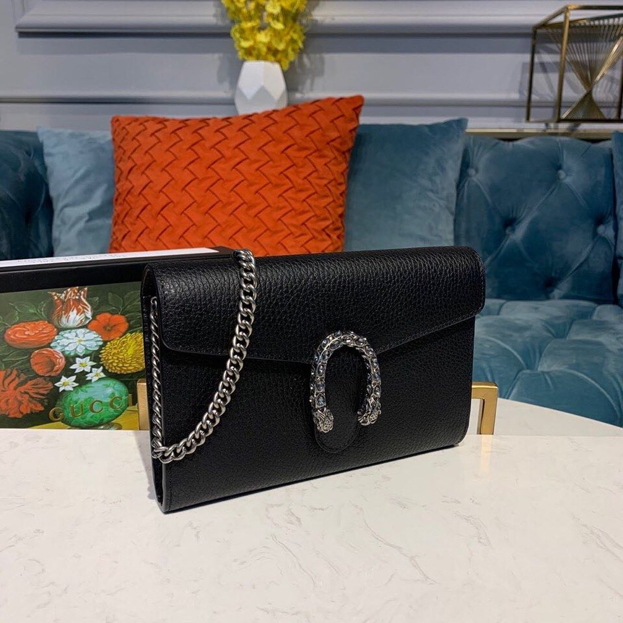 Gucci Dionysus Mini Chain Bag Black Metal-Free Tanned For Women 8in/20cm GG 401231 CAOGN 8176