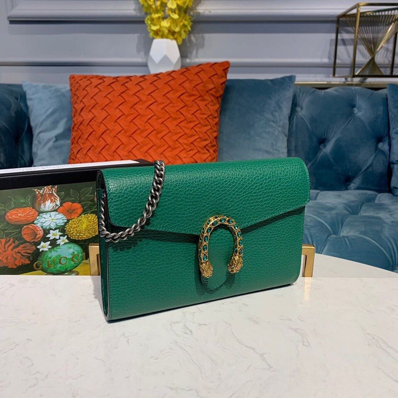 Gucci Dionysus Mini Chain Bag Emerald Green Metal-Free Tanned For Women 8in/20cm GG 401231 CAOGX 3120