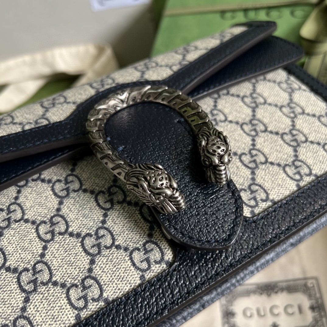 Gucci Dionysus Small GG Shoulder Bag Beige And Blue GG Supreme Canvas For Women 10in/25cm 499623GSN 4075