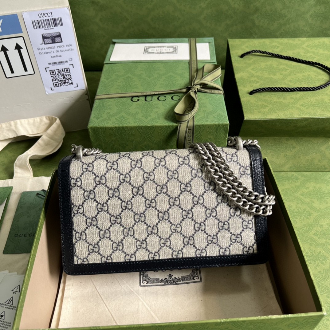 Gucci Dionysus Small GG Shoulder Bag Beige And Blue GG Supreme Canvas For Women 10in/25cm 499623GSN 4075