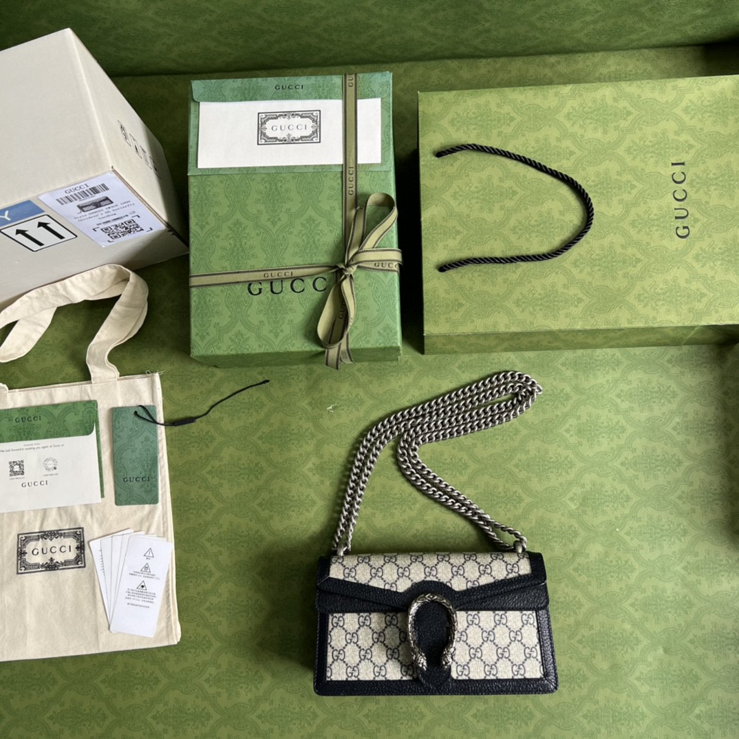 Gucci Dionysus Small GG Shoulder Bag Beige And Blue GG Supreme Canvas For Women 10in/25cm 499623GSN 4075
