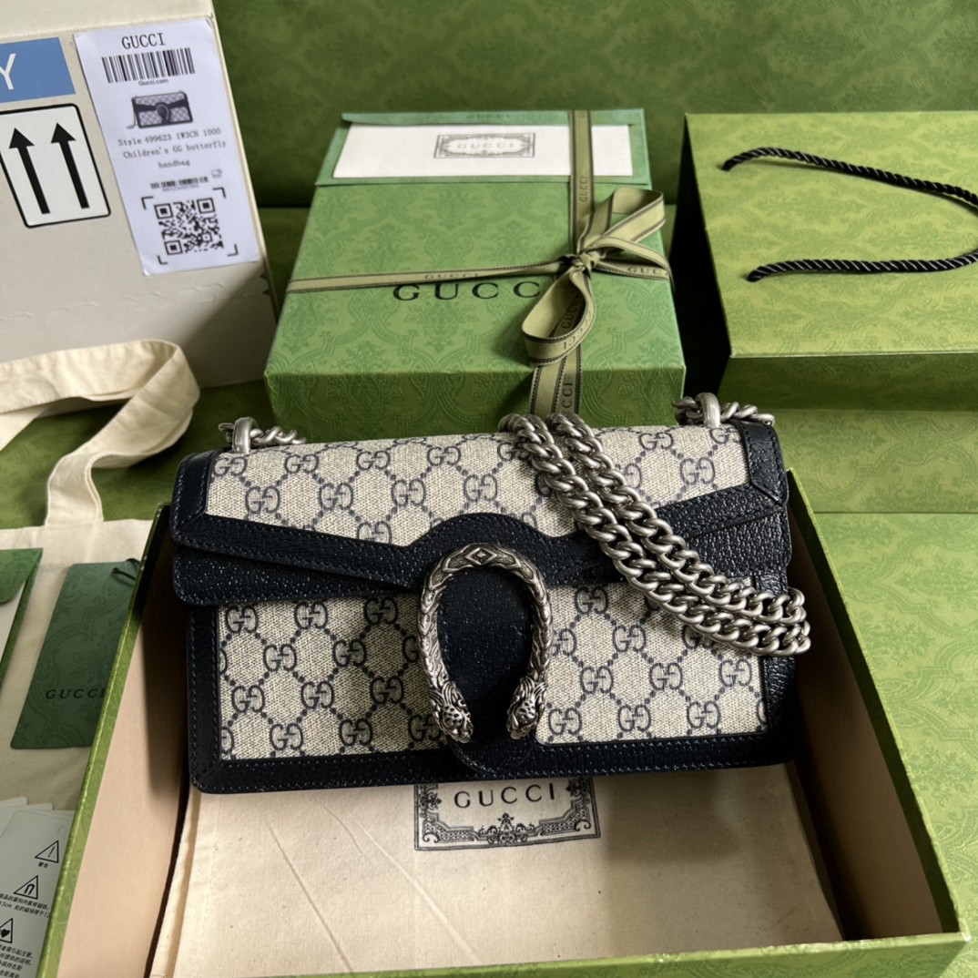 Gucci Dionysus Small GG Shoulder Bag Beige And Blue GG Supreme Canvas For Women 10in/25cm 499623GSN 4075