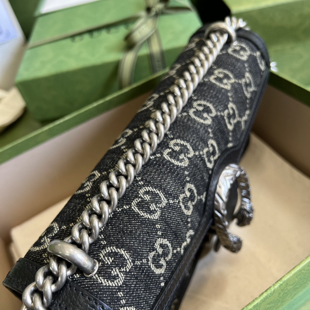 Gucci Dionysus Small GG Shoulder Bag Black And Ivory GG Denim Jacquard For Women 10in/25cm 499623 UN3BN 1274